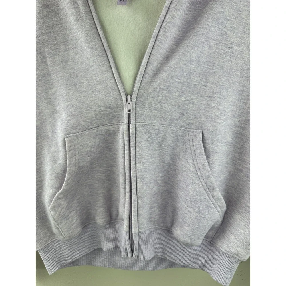 SKIMS Limited Edition Cotton Fleece Cropped Full Zip Up Hoodie Purple Heather M - Picture 3 of 16
